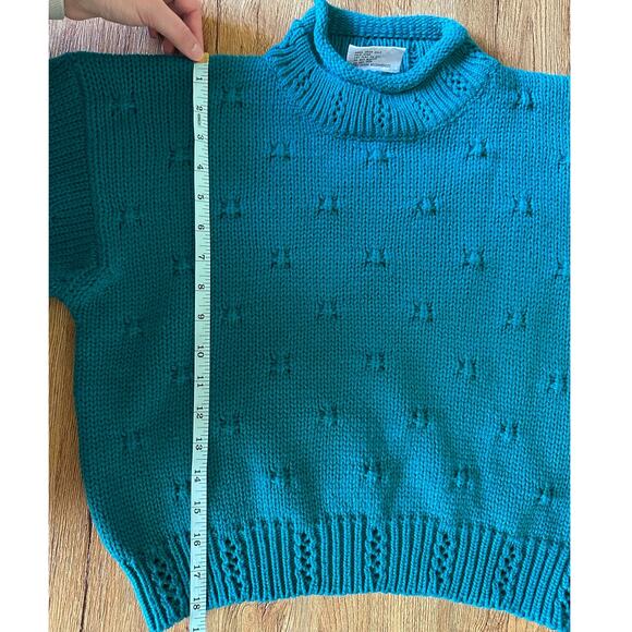 Vintage DEB Chunky Cropped Teal Blue Sweater Size Small - Picture 3 of 5